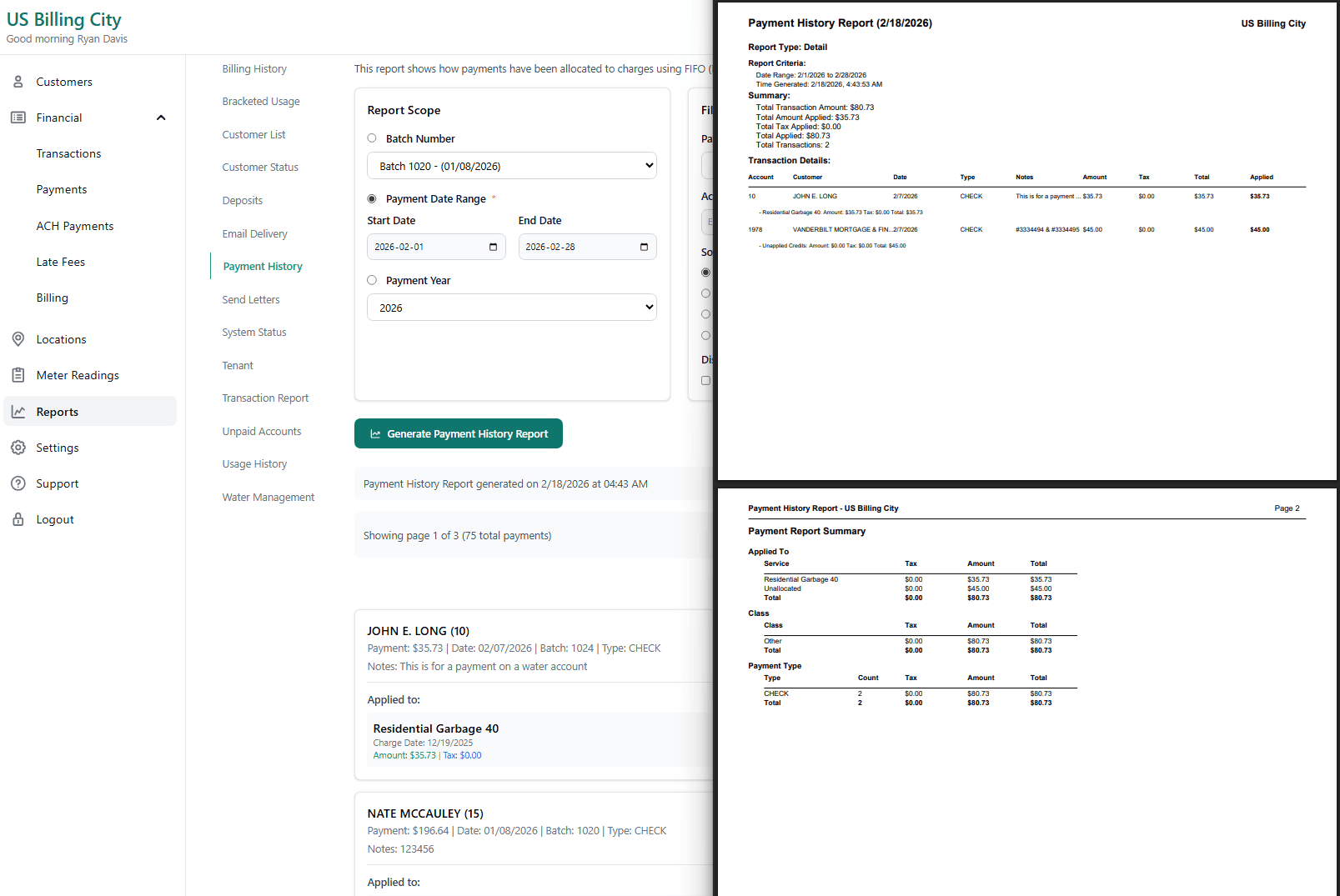 USBilling billing workflow screen